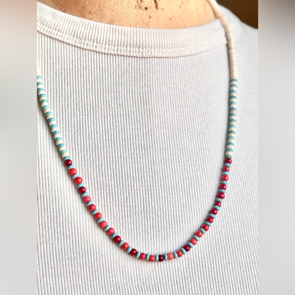 Turquoise and Coral Natural Stone Necklace